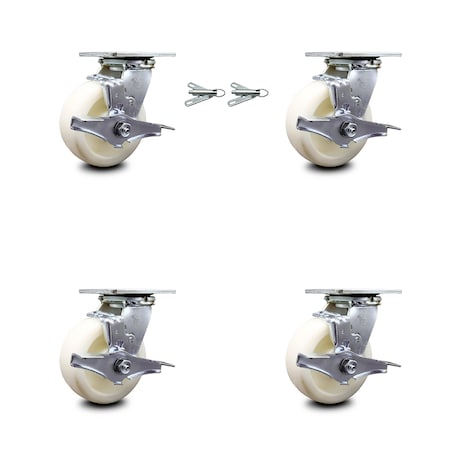 Service Caster 5 Inch Nylon Caster Set with Ball Bearings 4 Brake 2 Swivel Lock SCC-30CS520-NYB-TLB-BSL-2-TLB-2